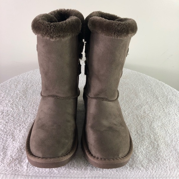 POP women’s memory foam mid calf faux fur lined pull on boots Sz 7M tie detail - Picture 4 of 7